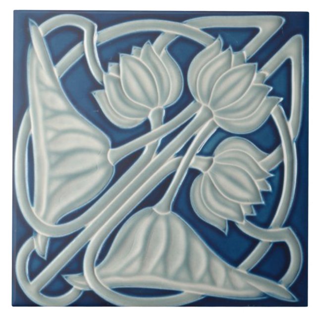 Jugendstil-Dekorationskamin im Tile-Art-Stil Fliese (Vorderseite)