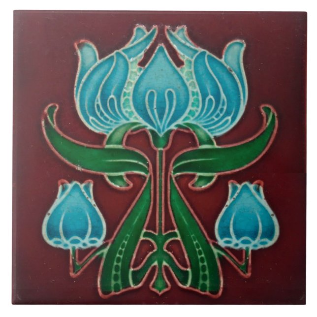 Jugendstil-Dekorationskamin im Tile-Art-Stil Fliese (Vorderseite)