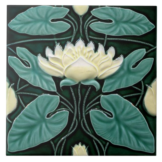 Jugendstil-Dekorationskamin im Tile-Art-Stil Fliese (Vorderseite)