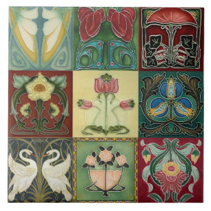 Jugendstil-Dekorationskamin im Tile-Art-Stil Fliese
