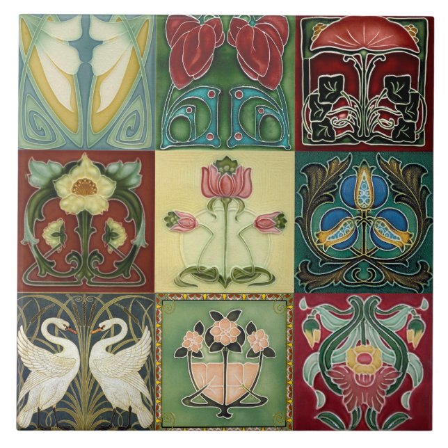 Jugendstil-Dekorationskamin im Tile-Art-Stil Fliese (Vorderseite)