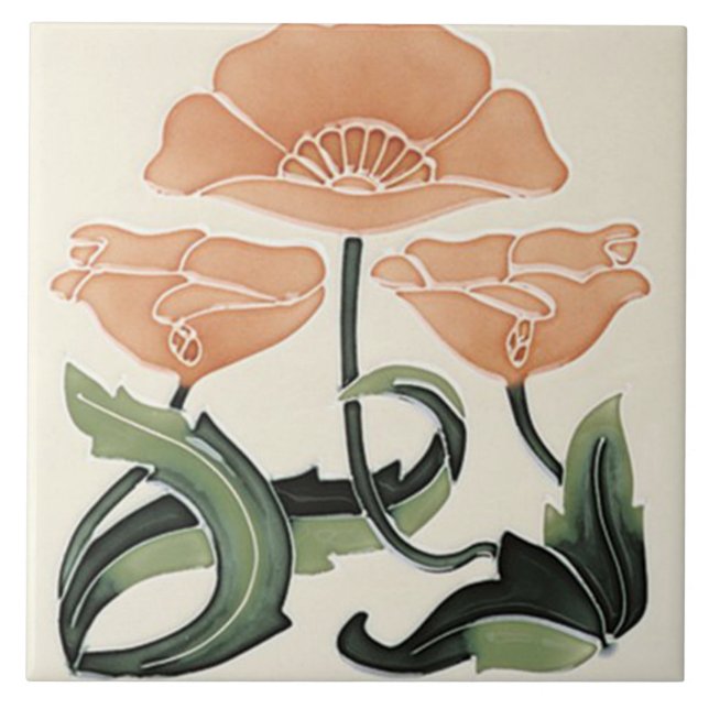 Jugendstil-Dekorationskamin im Tile-Art-Stil Fliese (Vorderseite)