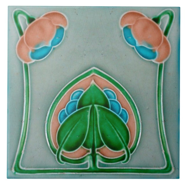 Jugendstil-Dekorationskamin im Tile-Art-Stil Fliese (Vorderseite)