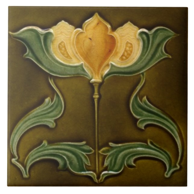 Jugendstil-Dekorationskamin im Tile-Art-Stil Fliese (Vorderseite)