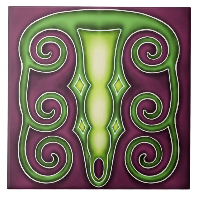 Jugendstil-Dekorationskamin im Tile-Art-Stil Fliese (Vorderseite)