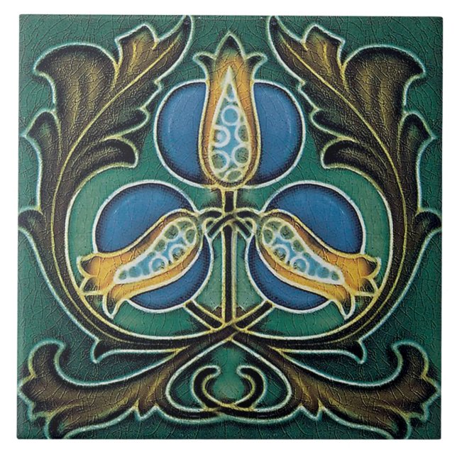 Jugendstil-Dekorationskamin im Tile-Art-Stil Fliese (Vorderseite)