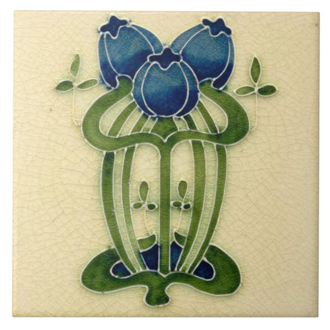 Jugendstil-Dekorationskamin im Tile-Art-Stil Fliese (Vorderseite)