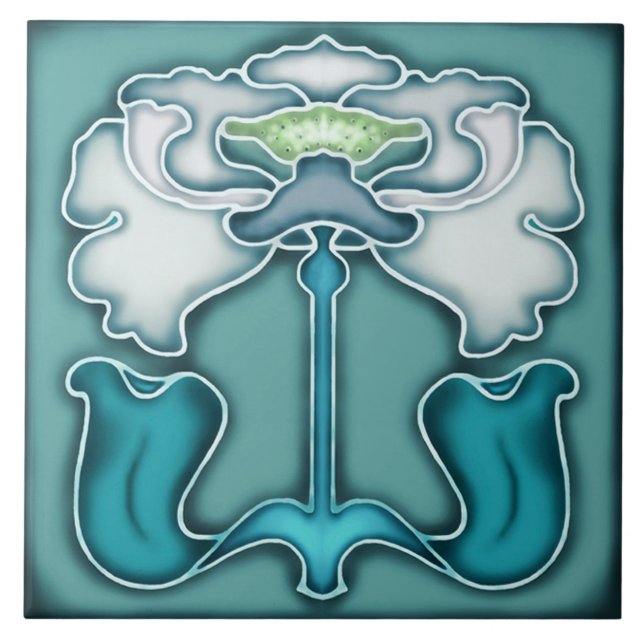 Jugendstil-Dekorationskamin im Tile-Art-Stil Fliese (Vorderseite)