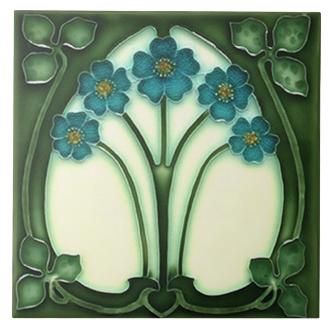 Jugendstil-Dekorationskamin im Tile-Art-Stil Fliese (Vorderseite)