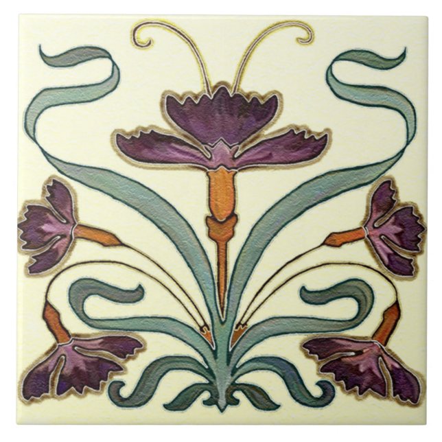 Jugendstil-Dekorationskamin im Tile-Art-Stil Fliese (Vorderseite)
