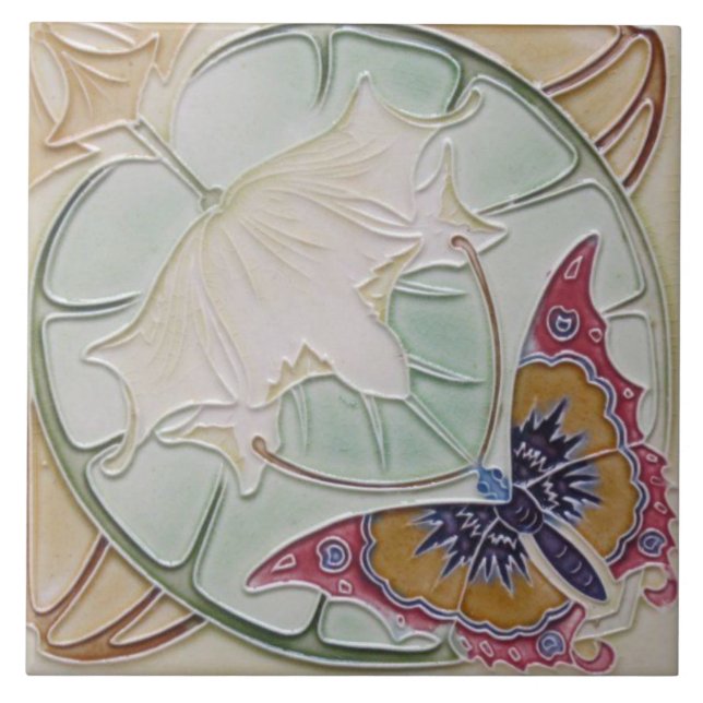 Jugendstil-Dekorationskamin im Tile-Art-Stil Fliese (Vorderseite)