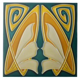 Jugendstil-Dekorationskamin im Tile-Art-Stil Fliese