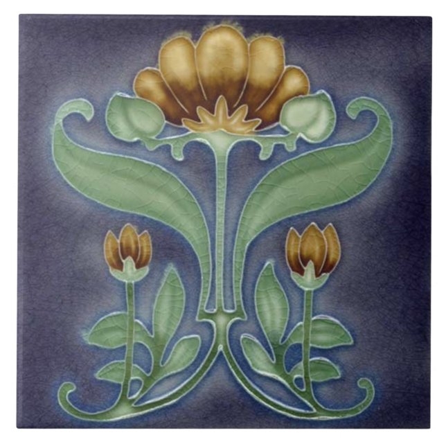 Jugendstil-Dekorationskamin im Tile-Art-Stil Fliese (Vorderseite)