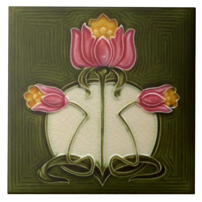 Jugendstil-Dekorationskamin im Tile-Art-Stil Fliese (Vorderseite)