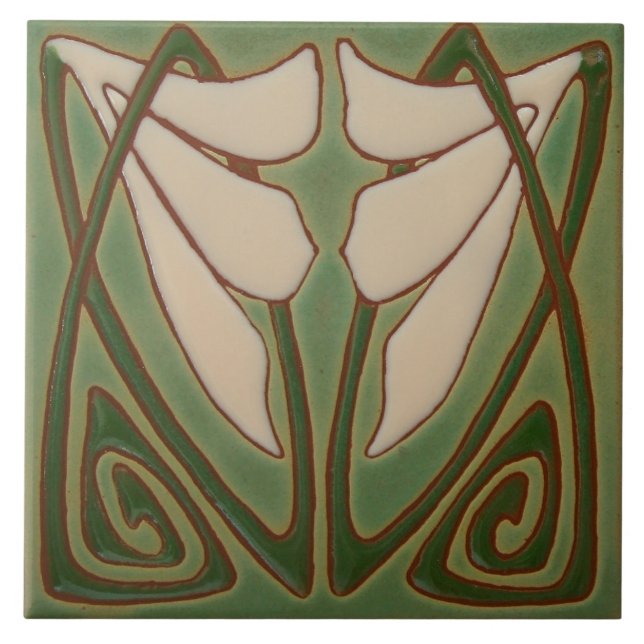 Jugendstil-Dekorationskamin im Tile-Art-Stil Fliese (Vorderseite)