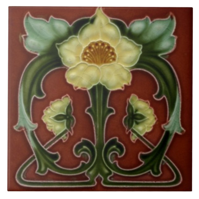 Jugendstil-Dekorationskamin im Tile-Art-Stil Fliese (Vorderseite)