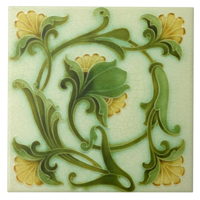 Jugendstil-Dekorationskamin im Tile-Art-Stil Fliese (Vorderseite)