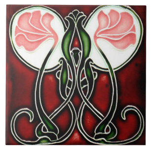 Jugendstil-Dekorationskamin im Tile-Art-Stil Fliese