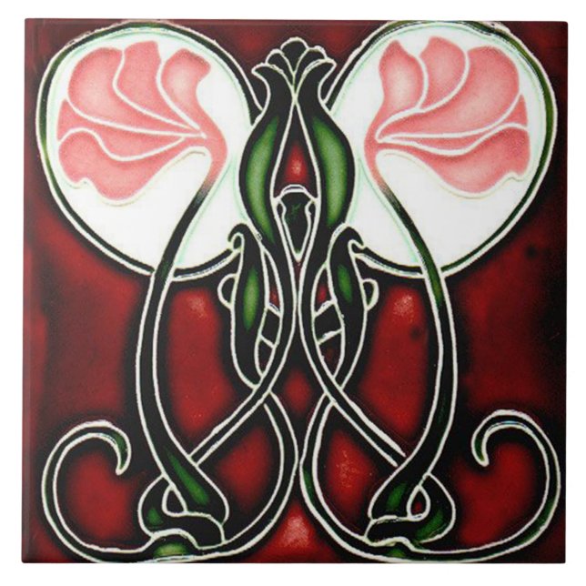 Jugendstil-Dekorationskamin im Tile-Art-Stil Fliese (Vorderseite)