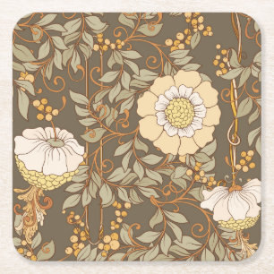 Jugendstil: Dekorative Blumen Vintage. Rechteckiger Pappuntersetzer