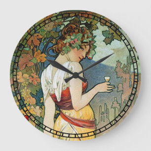 Jugendstil-Design von Alphonse Mucha Große Wanduhr
