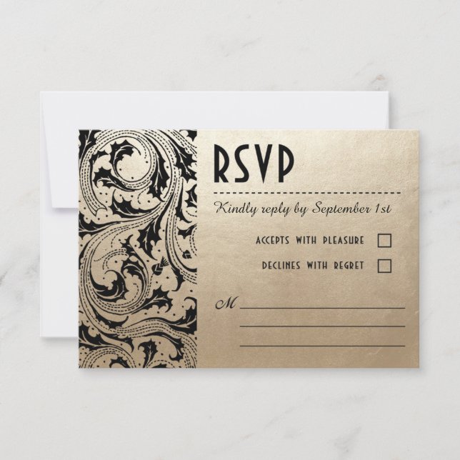 Jugendstil-Dream Wedding RSVP Cards - Gold & Black Karte (Vorderseite)
