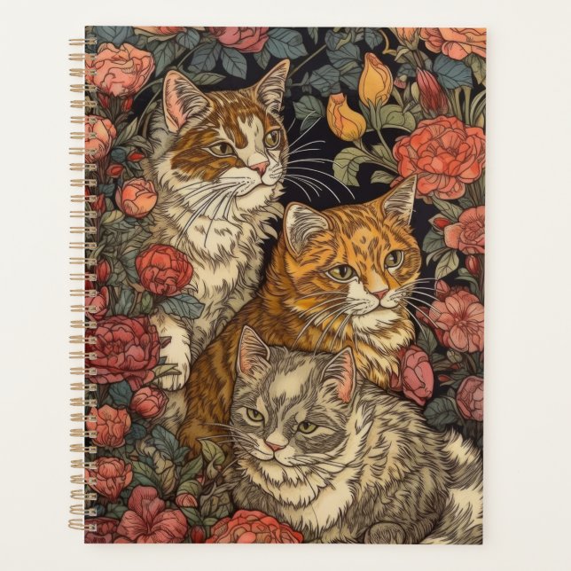 Jugendstil Drei Katzen mit Blume Planer (Vorderseite)