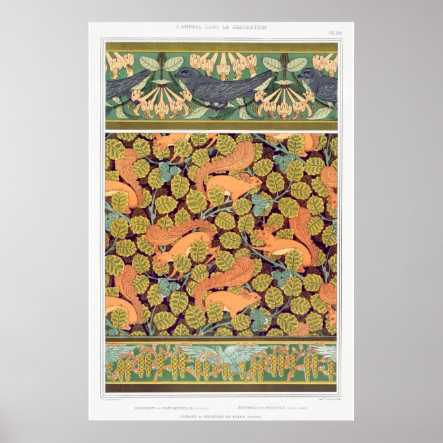 Jugendstil Eichhörnchen Verneuil Herbst Textilkuns Poster (Vorne)