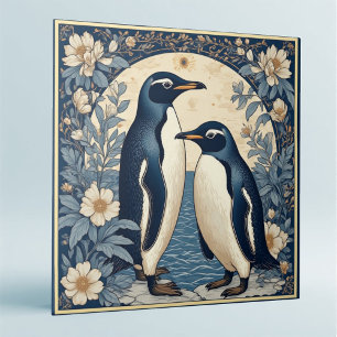 Jugendstil Eisvögel Pinguin-Paar Blumendekor Fliese