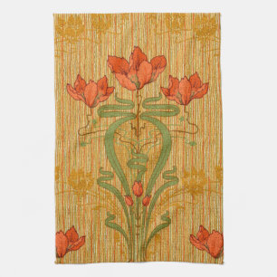 Jugendstil elegante Blume mit Blumenmohn viktorian Geschirrtuch