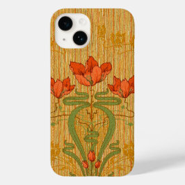 Jugendstil elegante Blumenmohngoldgrün rot Case-Mate iPhone 14 Hülle