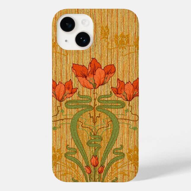 Jugendstil elegante Blumenmohngoldgrün rot Case-Mate iPhone Hülle (Rückseite)