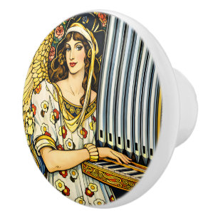 Jugendstil Engel Orgelspieler Vintage Musik Keramikknauf