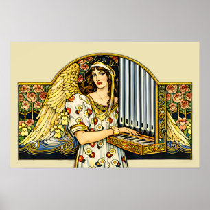 Jugendstil Engel Orgelspieler Vintage Musik Poster