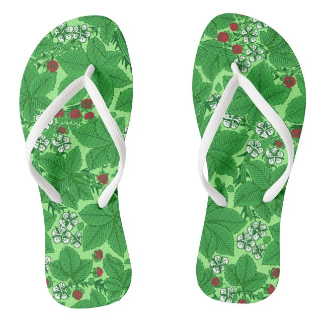 Jugendstil-Erdbeeren und Blätter, Limettengrün Flip Flops (Fußbett)