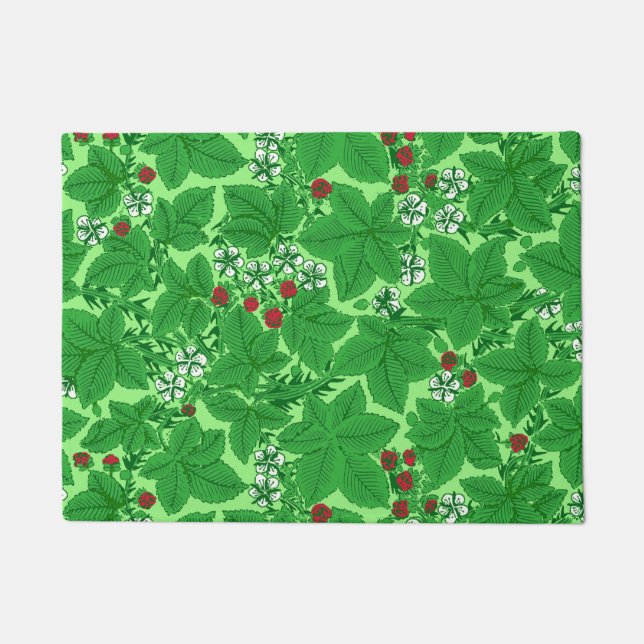 Jugendstil-Erdbeeren und Blätter, Limettengrün Fußmatte (Vorderseite)
