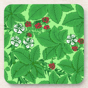 Jugendstil-Erdbeeren und Blätter, Limettengrün Getränkeuntersetzer