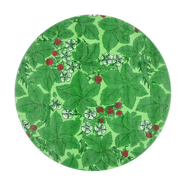 Jugendstil-Erdbeeren und Blätter, Limettengrün Schneidebrett (Vorderseite)
