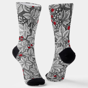 Jugendstil-Erdbeeren und Blätter, Silbergrau Socken