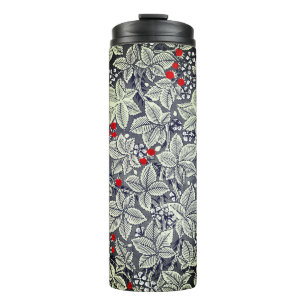 Jugendstil Erdbeeren und Blätter, Silbergrau Thermosbecher