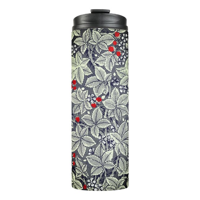 Jugendstil Erdbeeren und Blätter, Silbergrau Thermosbecher (Vorderseite)