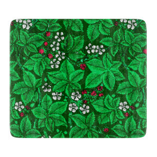 Jugendstil-Erdbeeren und Blätter, Smaragdgrün Schneidebrett