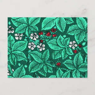 Jugendstil-Erdbeeren und Blätter, Türkis Postkarte