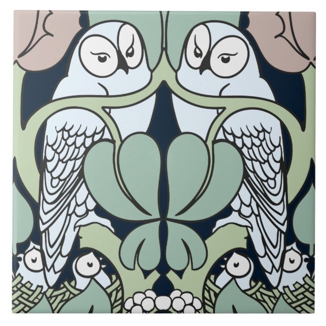 Jugendstil-Eulen-Nest-Muster-Kunstfliese oder -Unt Fliese (Vorderseite)