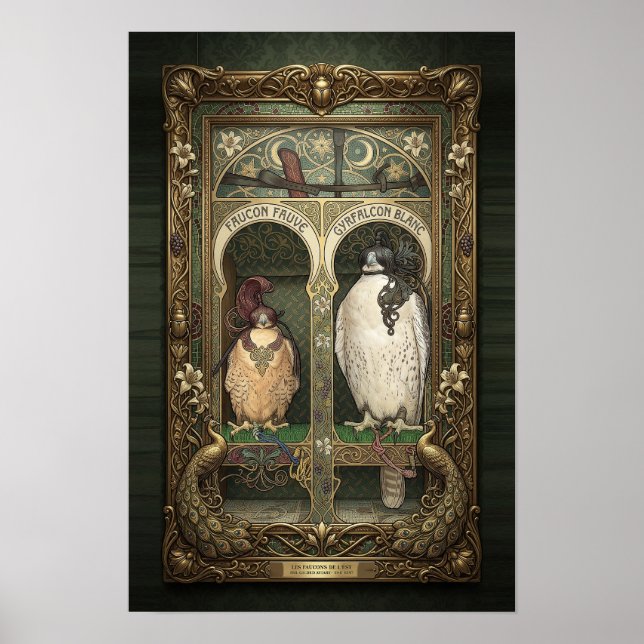 Jugendstil-Falke - Raubvogel-Wandkunst Poster (Vorne)