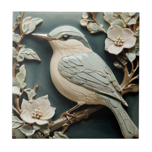 Jugendstil Faux-Relief Kleiber Vogel L Türkis Fliese