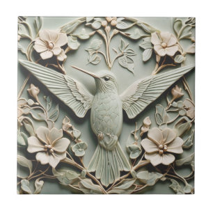 Jugendstil-Faux-Relief Kolibri Vogel Floral Fliese