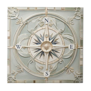 Jugendstil-Faux-Relief-Nautischer-Kompass Fliese