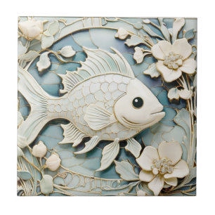 Jugendstil-Faux-Relief-Ozeanfisch nach rechts geri Fliese
