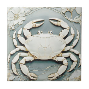Jugendstil-Faux-Relief Staubblauer Ozean Meereskre Fliese